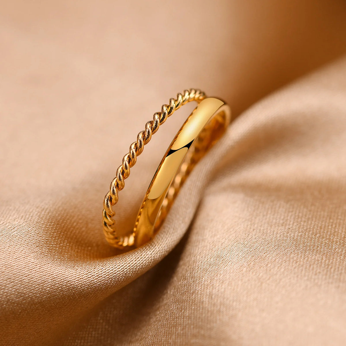 Set of 2 Gold Dome Stacking Rings – 18K Plated Stainless Steel Stacking Rings SPOT