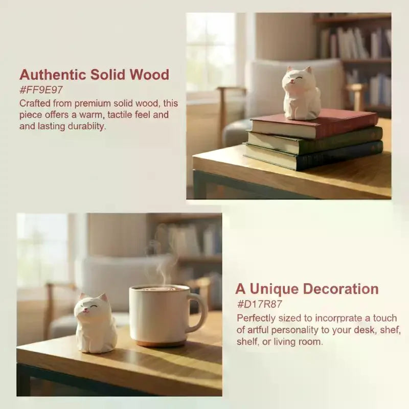 Handmade White Cat Figurine – Wooden Carved Home Décor Statue Decorative Figurine SPOT Default Title
