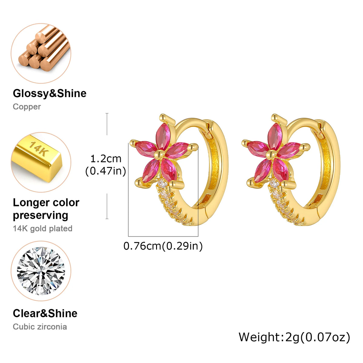 Gold CZ Flower Huggie Hoop Earrings – Hypoallergenic Steel Huggie Hoop Earrings SPOT