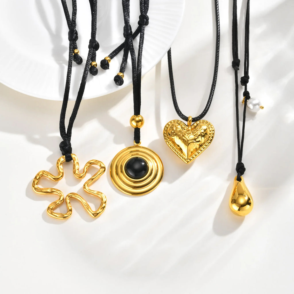 Black Onyx Round Pendant Necklace – Gold Plated Boho Jewelry Pendant Necklace SPOT