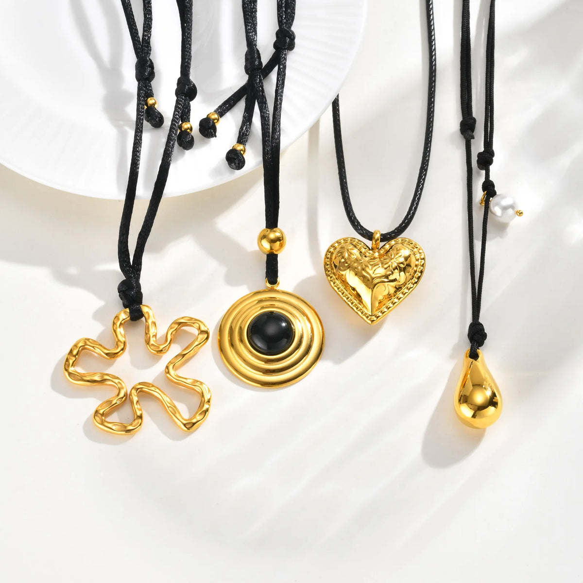 Black Onyx Round Pendant Necklace | Gold Boho Jewelry Pendant Necklace SPOT