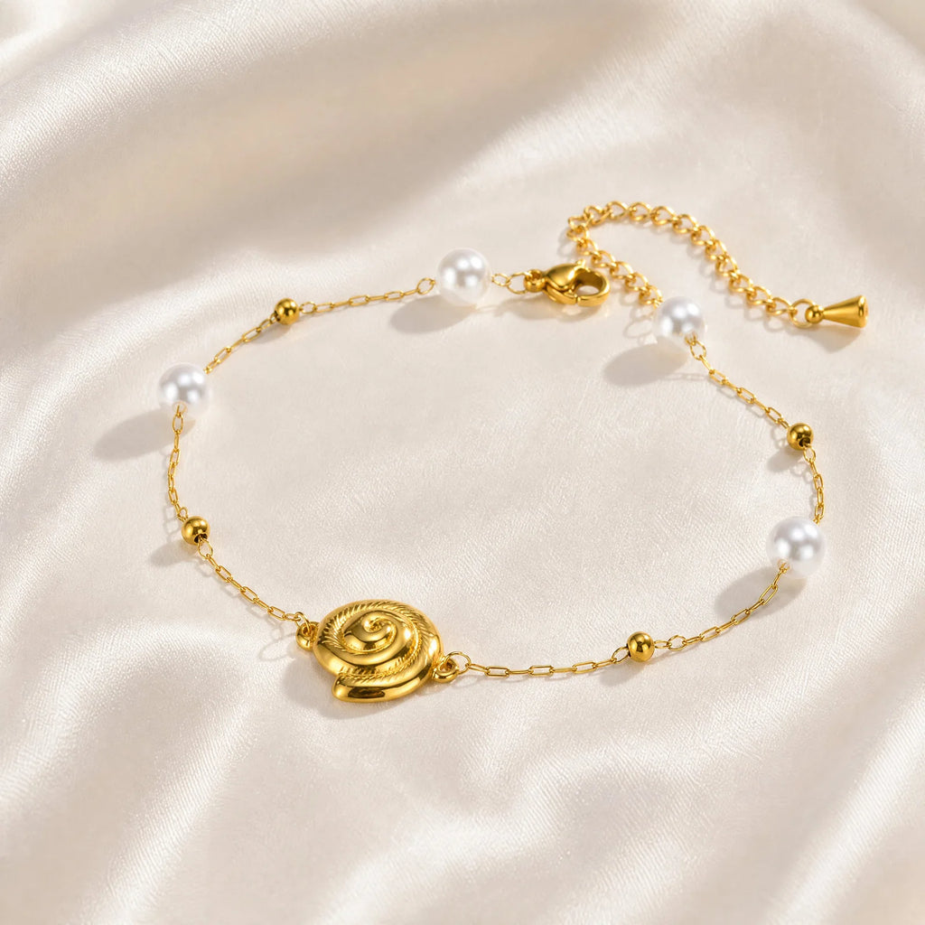 Shell Pearl Adjustable Anklet – Waterproof Stainless Steel Beaded Anklet SPOT