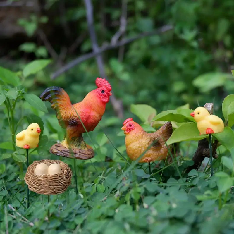 Mini Resin Chicken Figurines Set – Fairy Garden & Bonsai Decor Miniature Figurine Set SPOT