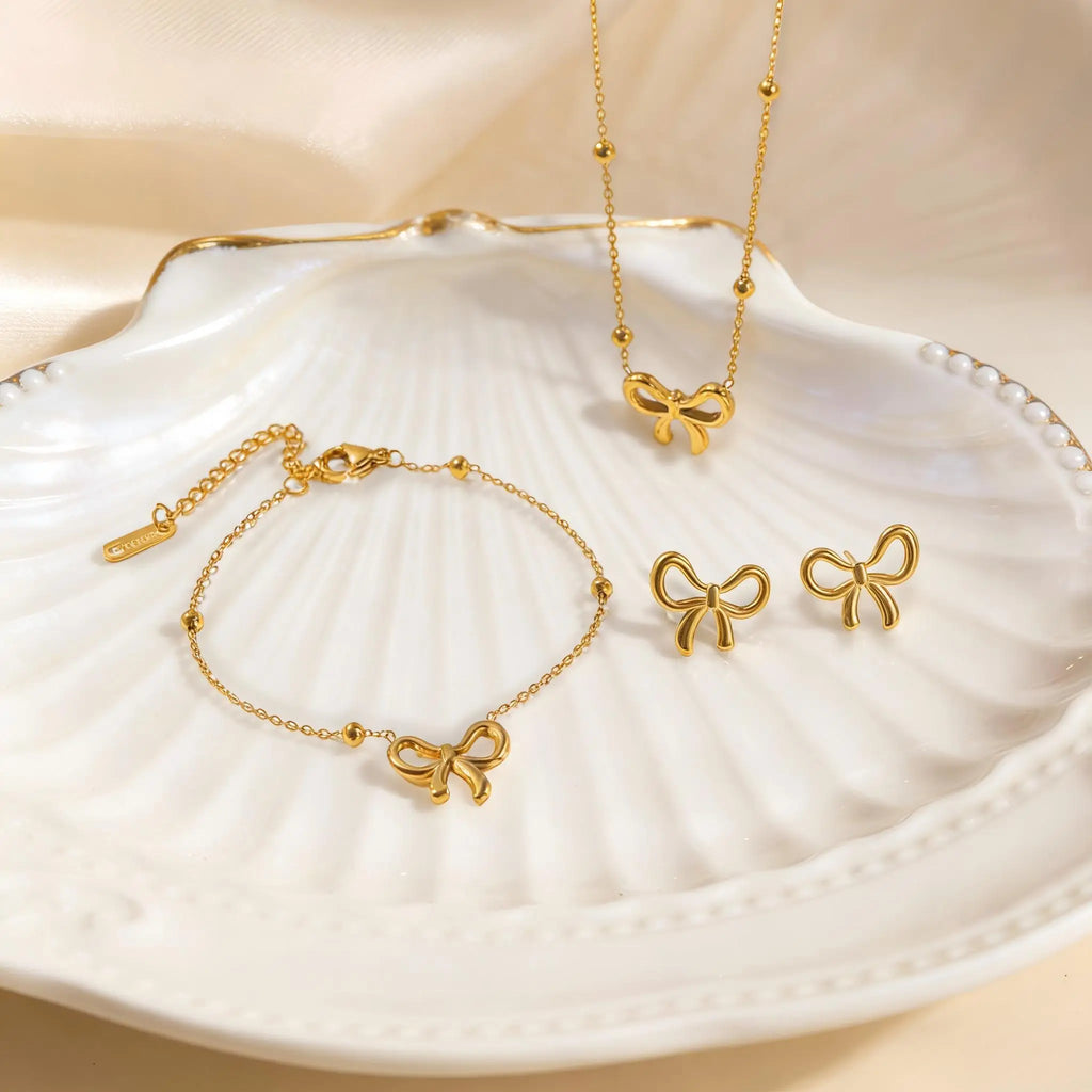 Stainless Steel Bowknot Jewelry Set – Necklace, Bracelet & Earrings Jewelry Set SPOT