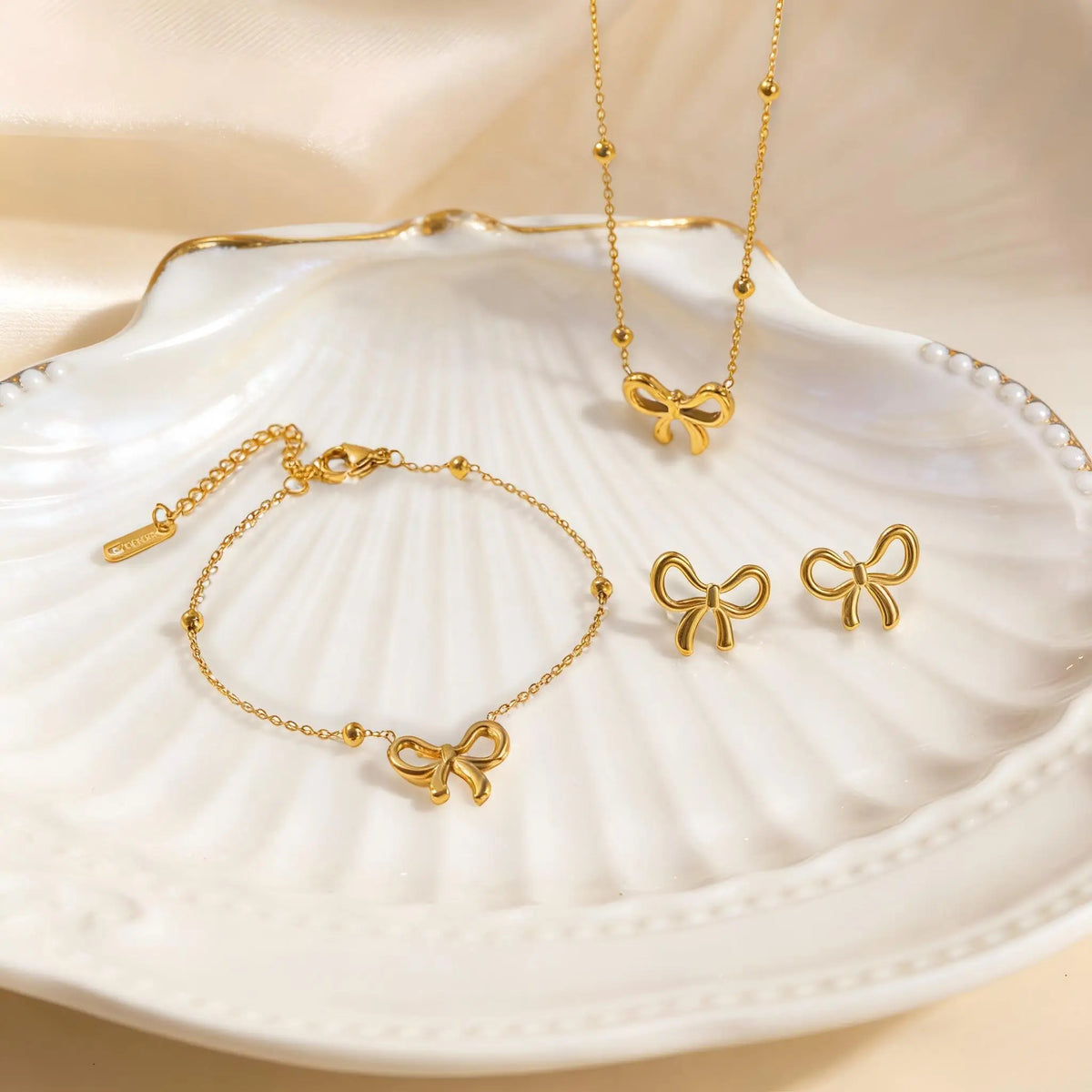Stainless Steel Bowknot Jewelry Set – Necklace, Bracelet & Earrings Jewelry Set SPOT