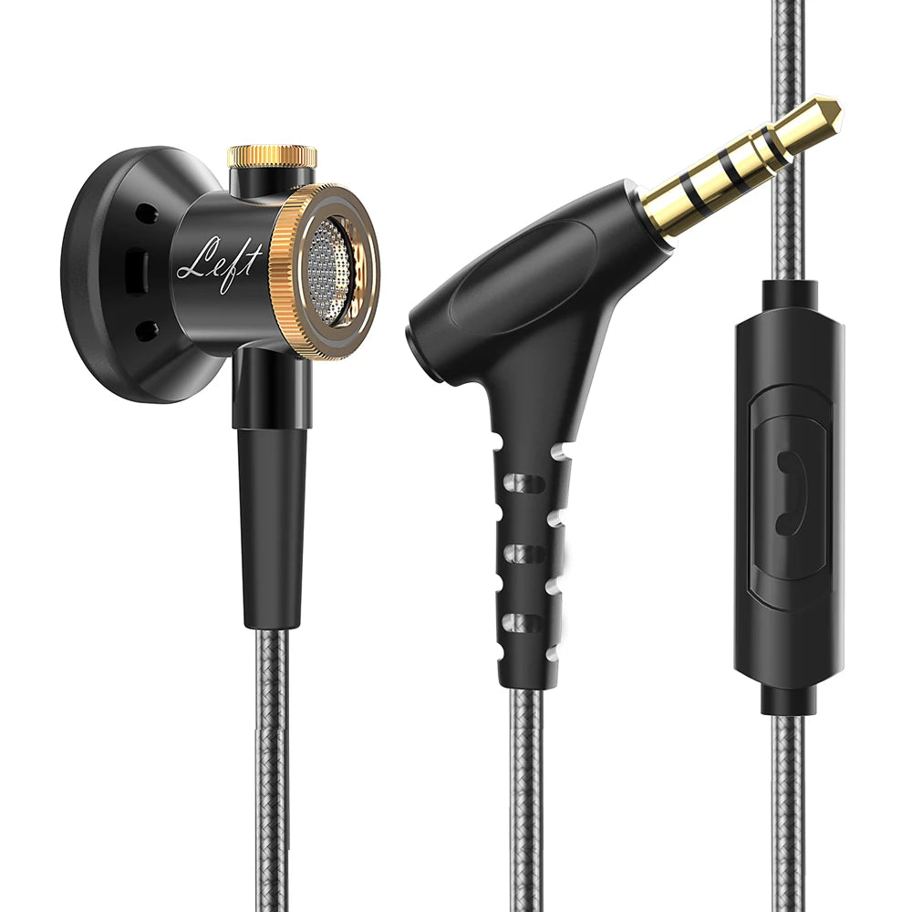 VIKEFON D08 Flat-Head Earbuds 16mm Driver Aluminum Inline Mic Wired Flat-Head Earbuds SPOT 3.5MM AUX Black