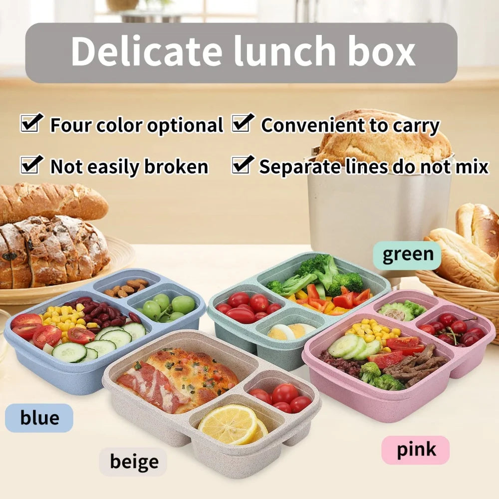 Wheat Straw Bento Lunch Box – 3-Compartment Meal Prep Set Bento Lunch Box SPOT