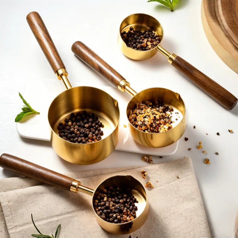 Gold-Plated Measuring Cup & Spoon Set – Rosewood Handle, 4-Pc Measuring Cup Set SPOT