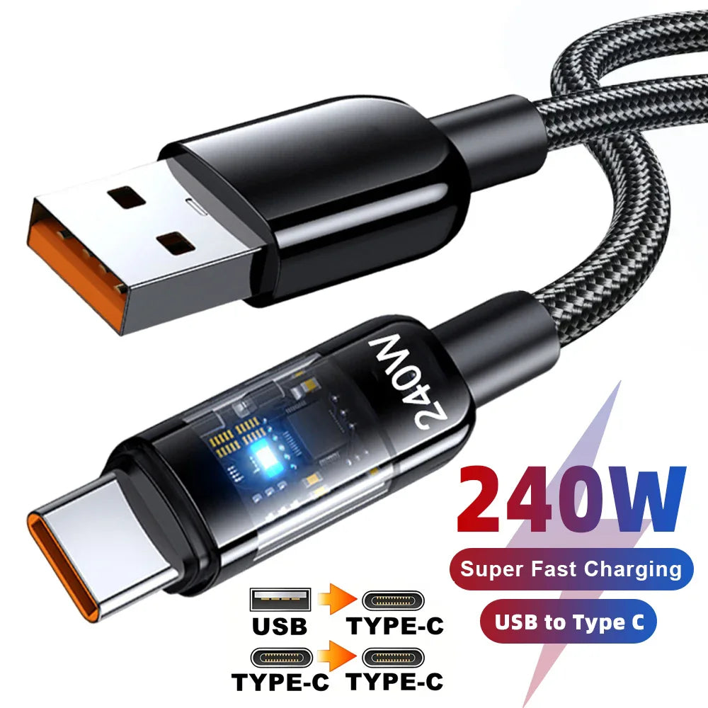 240W USB-C Nylon Fast Charging Cable with LED Display USB Charging Cable SPOT