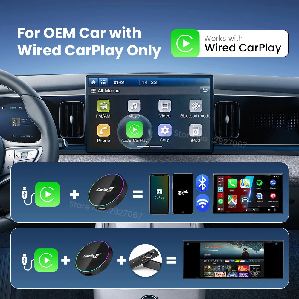 CarlinKit 3-in-1 Wireless CarPlay Android Auto HDMI Adapter 2K Car Wireless Adapter SPOT