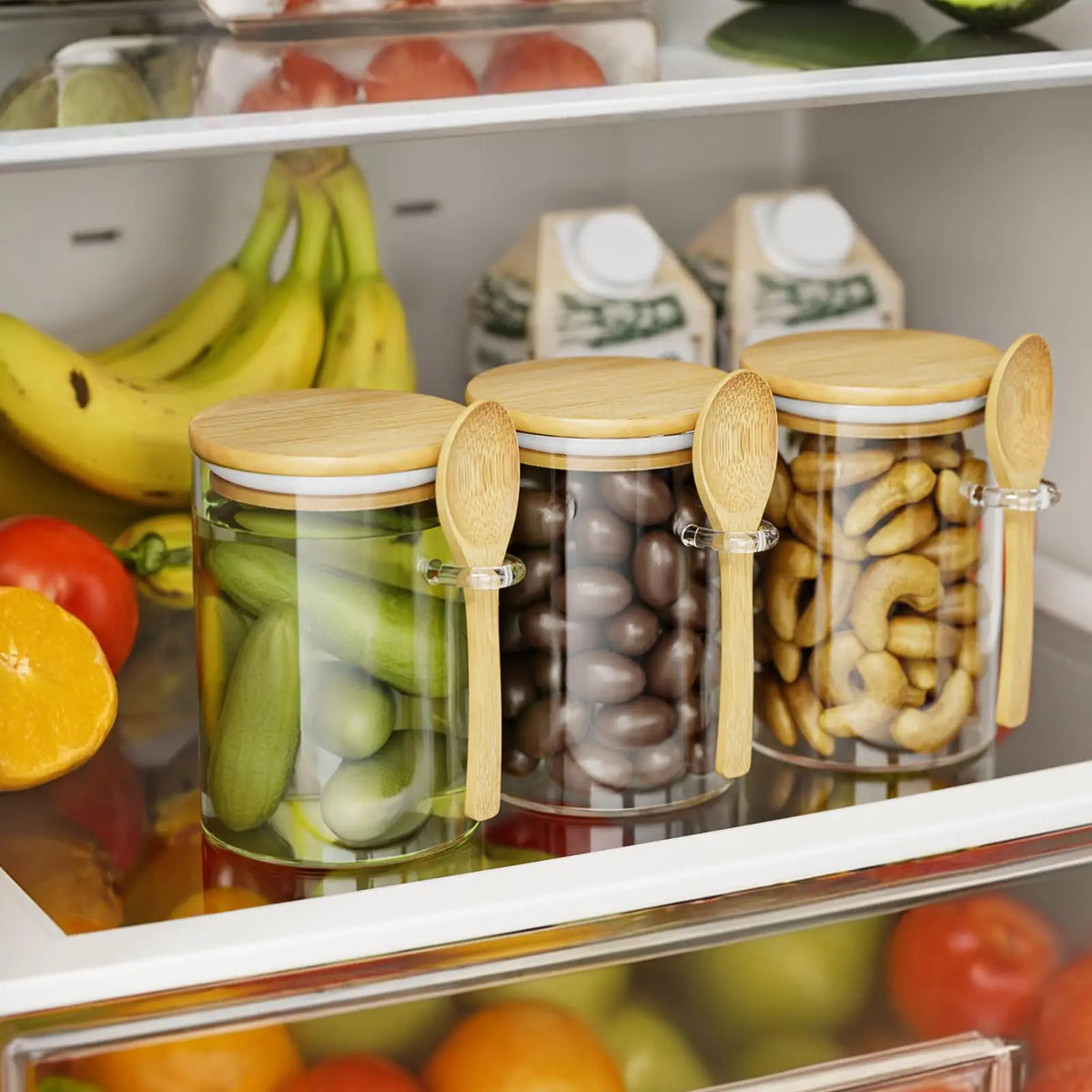 Airtight Glass Jars with Bamboo Lids & Spoons – 18oz Set Glass Food Storage Jars SPOT