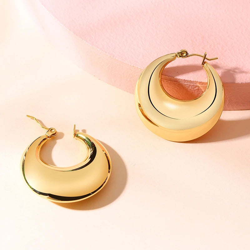 Moon Hoop Earrings for Women – Gold Stainless Steel Crescent Hoop Earrings SPOT