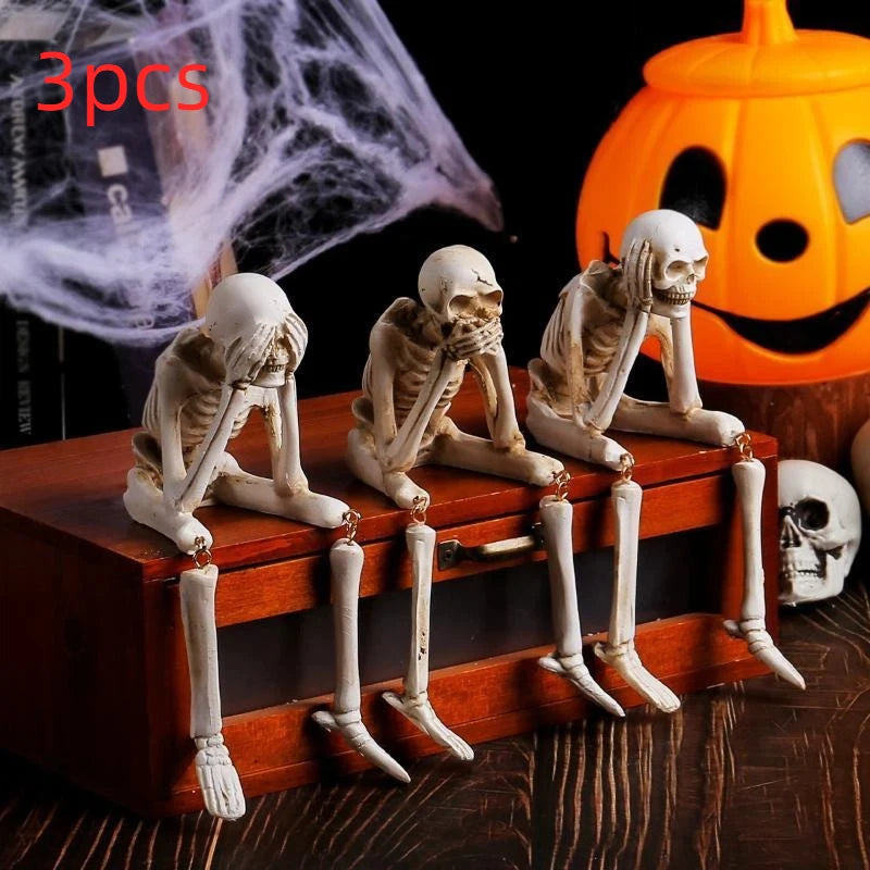 Halloween Skeleton Figurines 3-Pc See Hear Speak No Evil Shelf Sitter Halloween Figurine Set SPOT A4