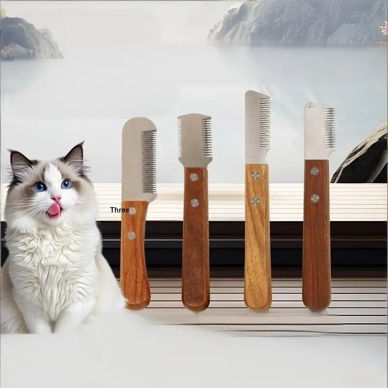 Pet Stripping Knife – Stainless Steel Grooming Tool Wood Handle Pet Grooming Knife SPOT