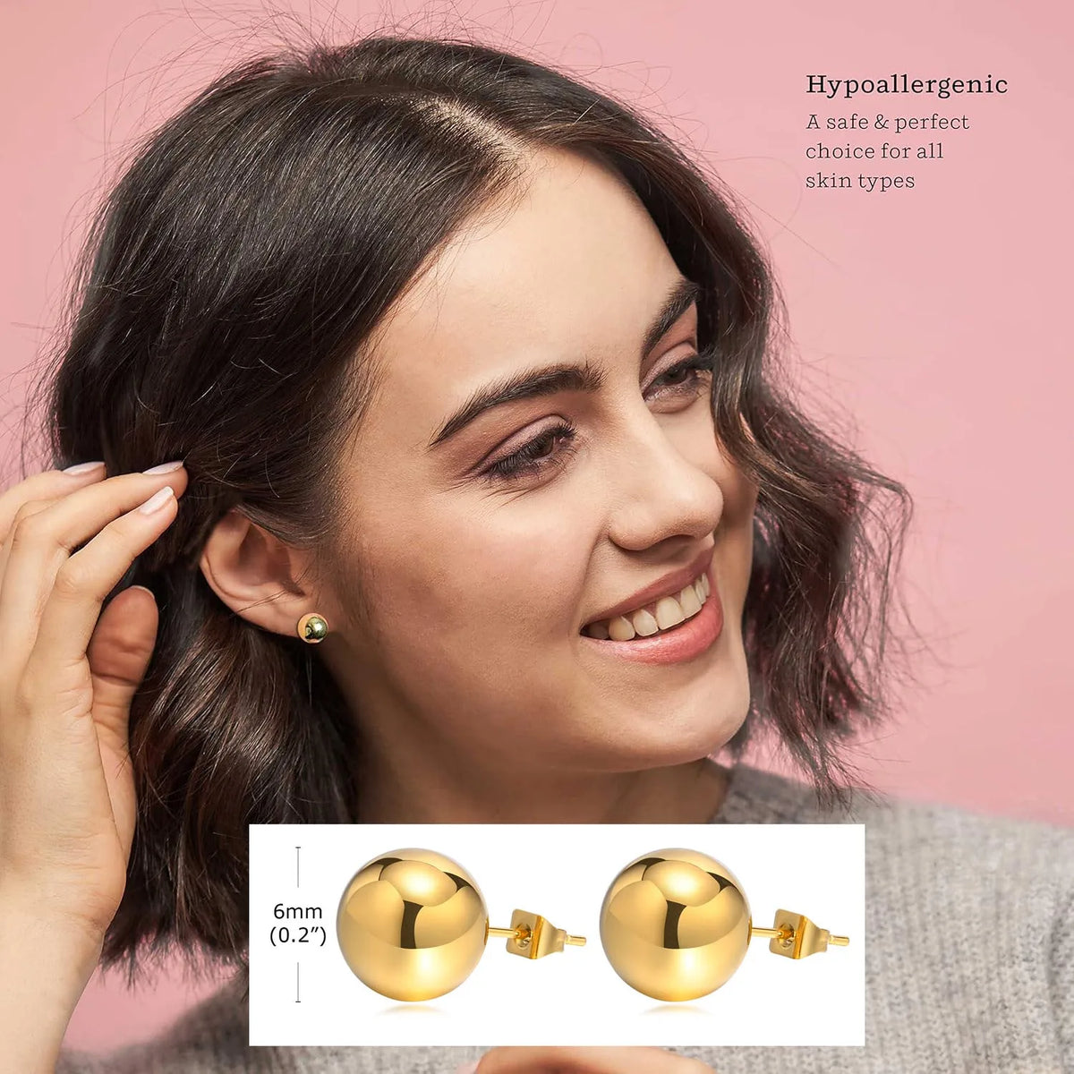 U-Shape Hoop Earrings – Minimalist Stainless Steel Ball Hoops Hoop Earrings SPOT ES-402G-6