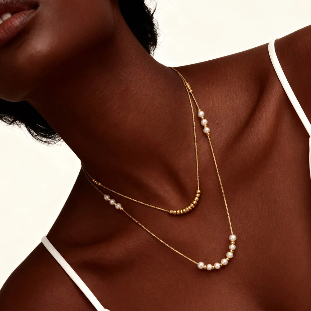 Beaded Stackable Pearl Chain Necklace – Gold Stainless Steel Stackable Chain Necklace SPOT Default Title