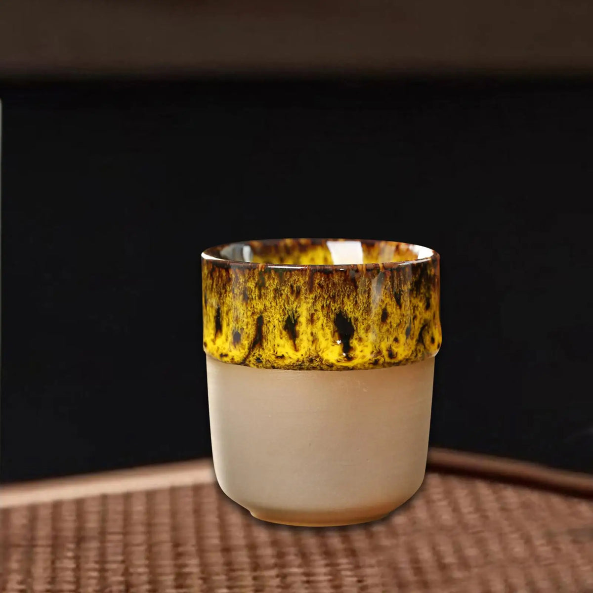 Porcelain Kung Fu Tea Cup 150ml – Drip Glaze Handleless Teacup Porcelain Tea Cup SPOT YELLOW