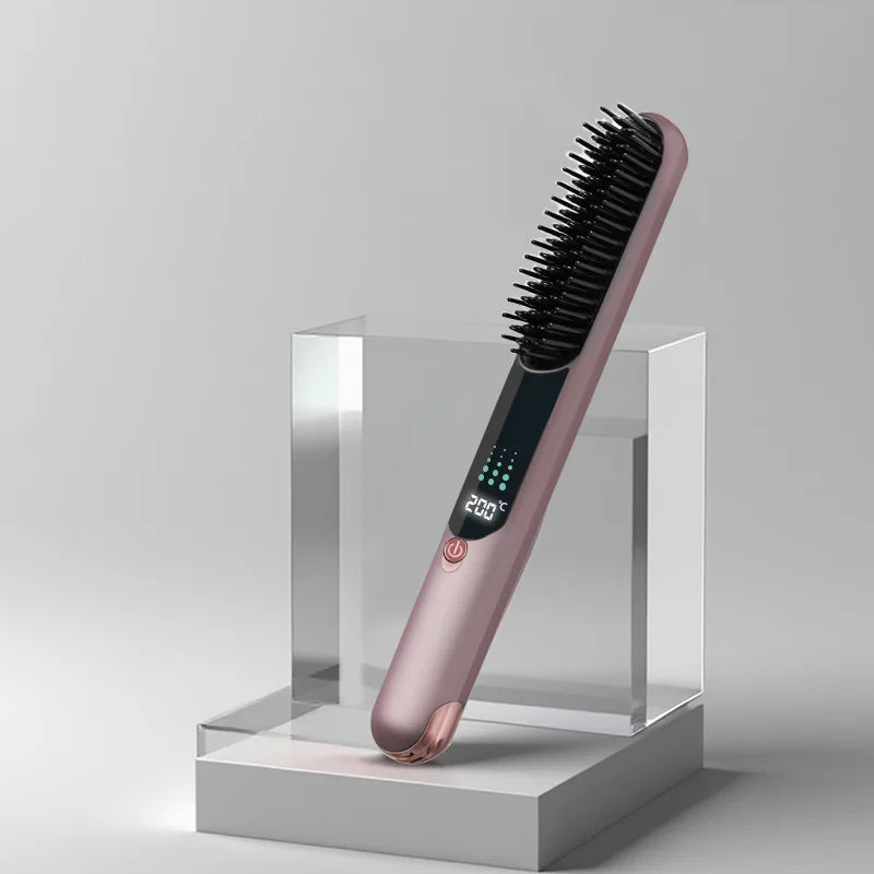 Wireless 2-in-1 Negative Ion Hair Brush – Straightener & Curler Electric Hair Brush SPOT