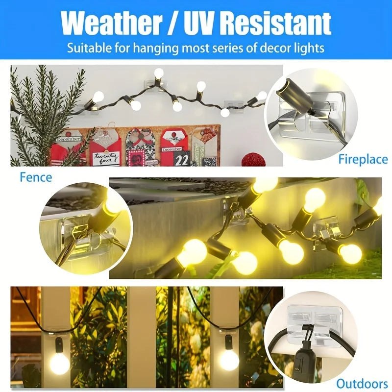 10-Pack Clear Self-Adhesive Hooks for Outdoor String Lights Light Hanging Clips SPOT