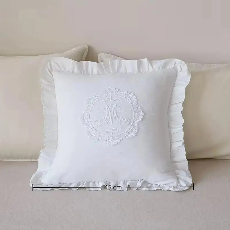 French Lace Ruffle Pillow Cover – Washed Cotton Cushion Cover Decorative Pillow Cover SPOT 45x45cm