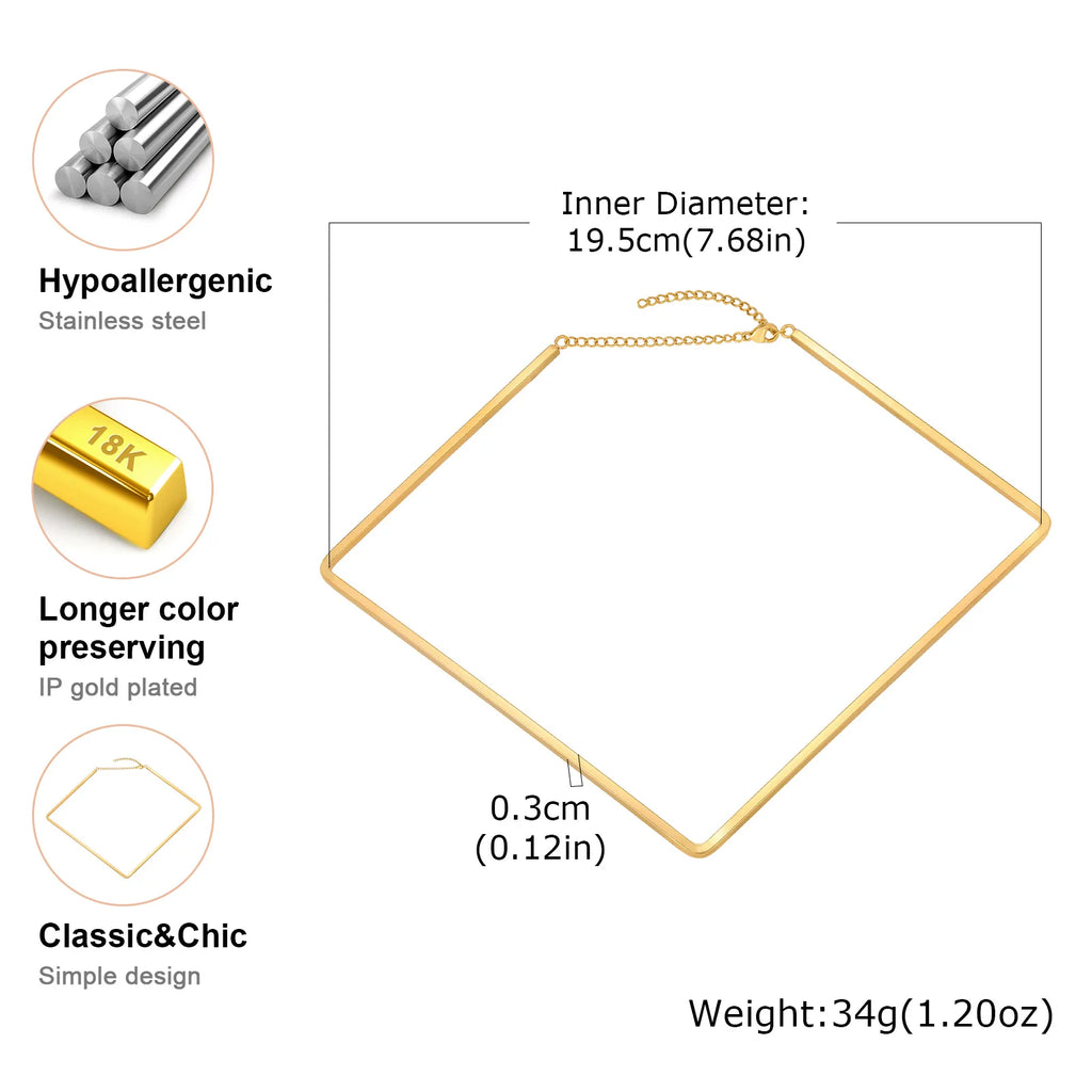 Square Collar Choker – 18K Gold Plated Geometric Neck Cuff Choker Necklace SPOT