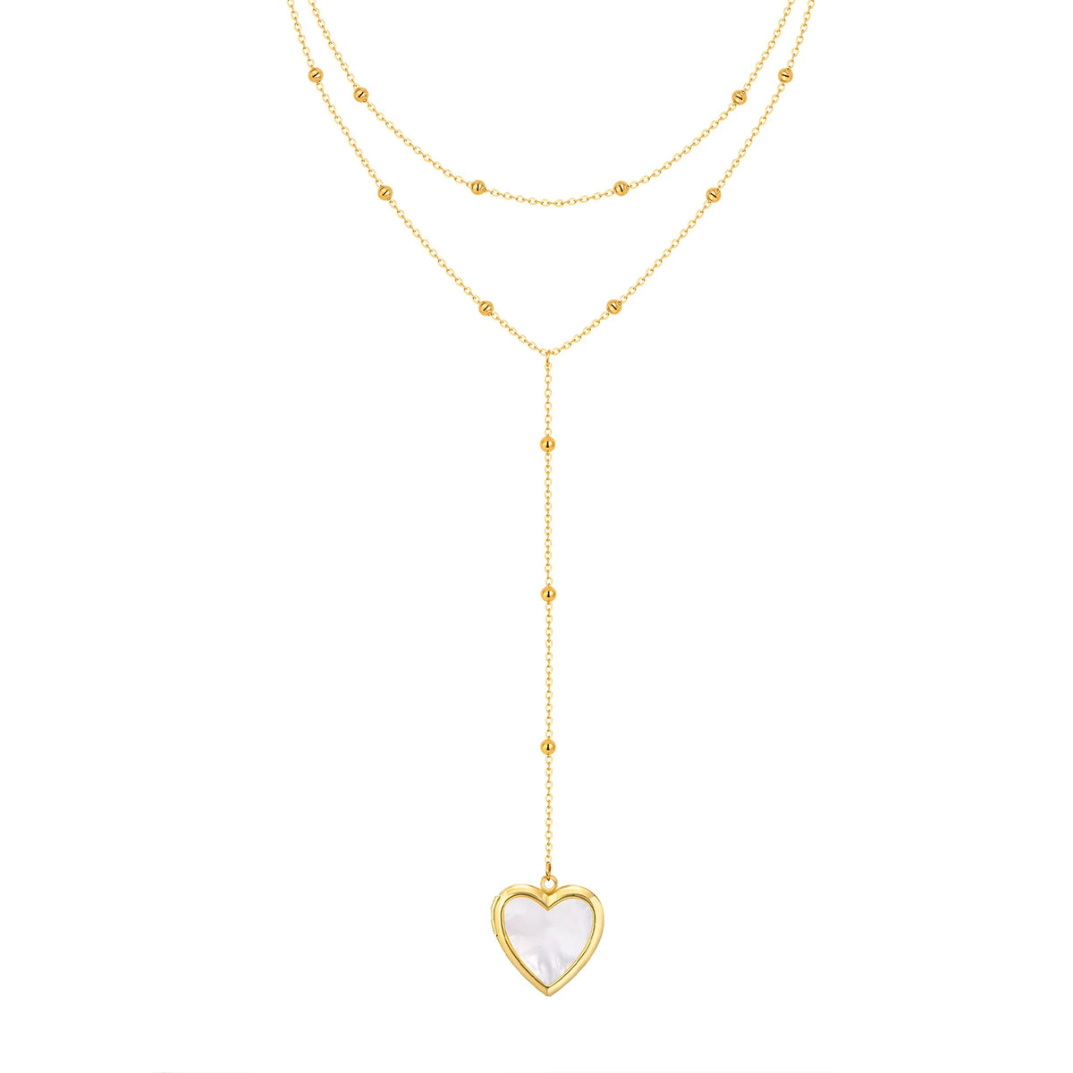 Women's Gold Heart Locket Lariat Necklace – Stainless Steel Locket Pendant Necklace SPOT NC-1476G01-1