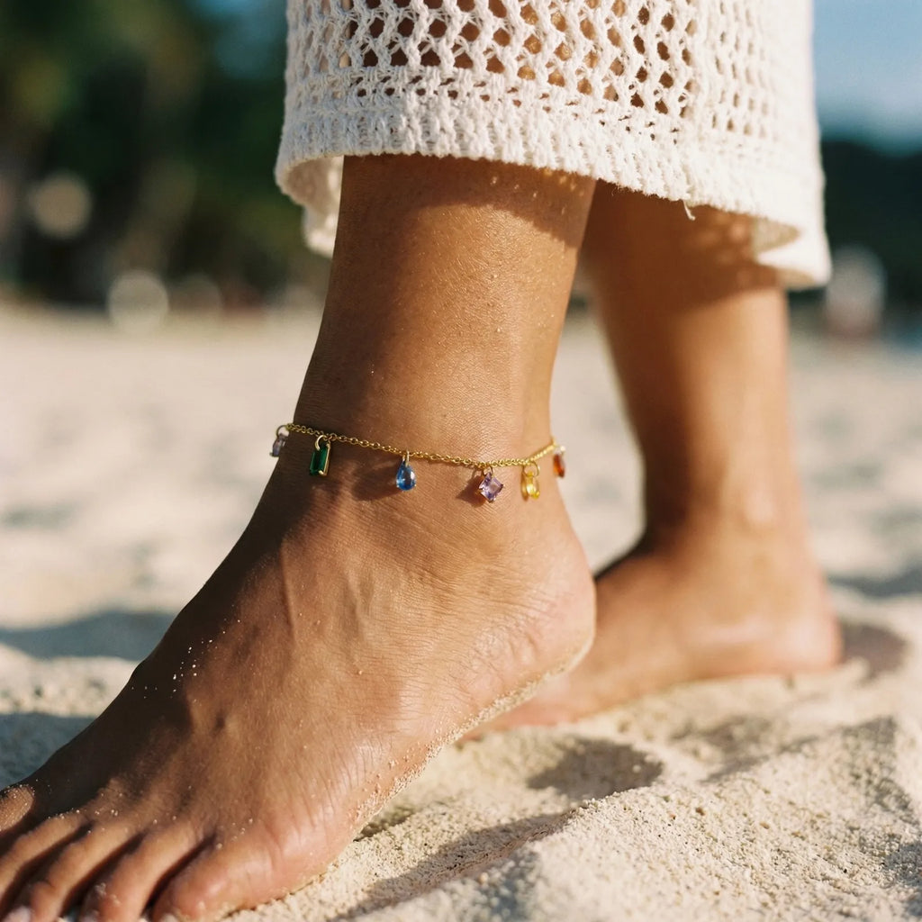 Colorful CZ Anklet for Women – Waterproof Stainless Steel CZ Anklet SPOT
