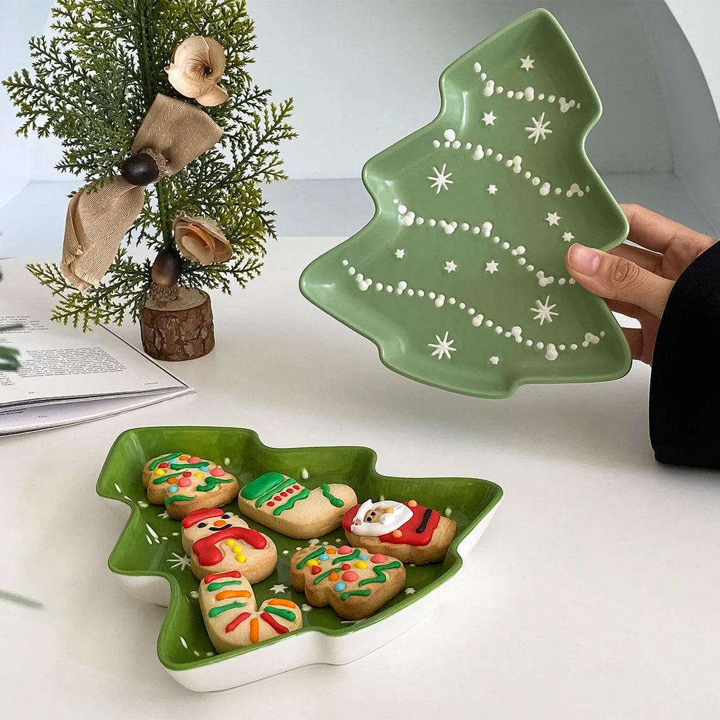 Ceramic Christmas Tree Dessert Tray – Festive Holiday Plate Ceramic Serving Tray SPOT