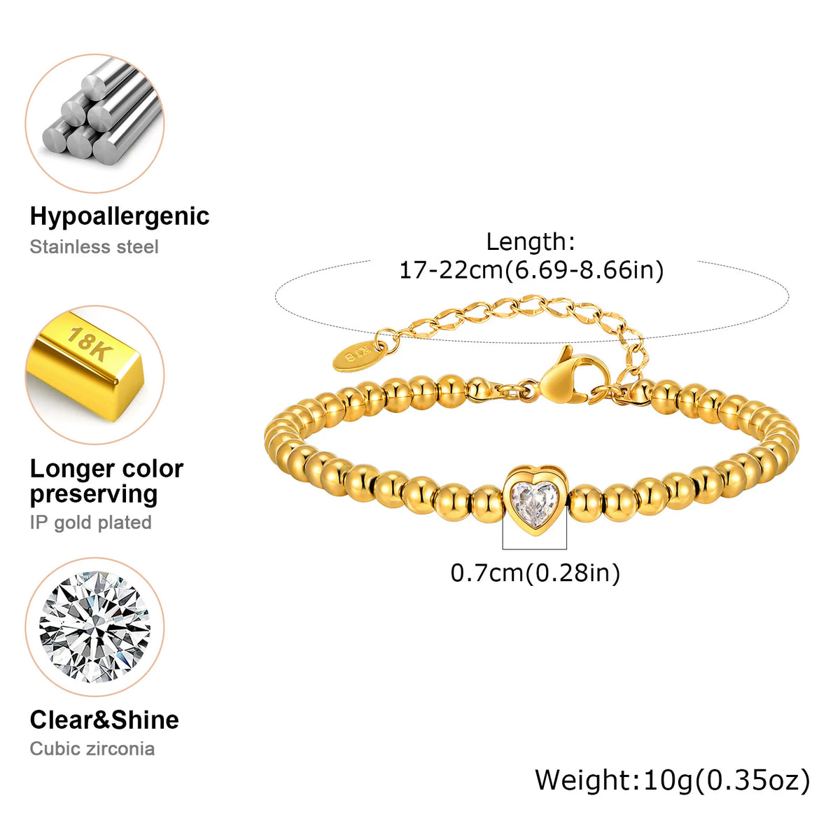 Zirconia Heart Bracelet – Gold Plated Stainless Steel Women Zirconia Bracelet SPOT