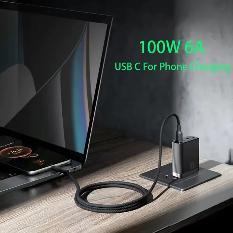 100W 6A Braided USB-C to USB-C Fast Charging Cable | 1m–2m USB-C Charging Cable SPOT