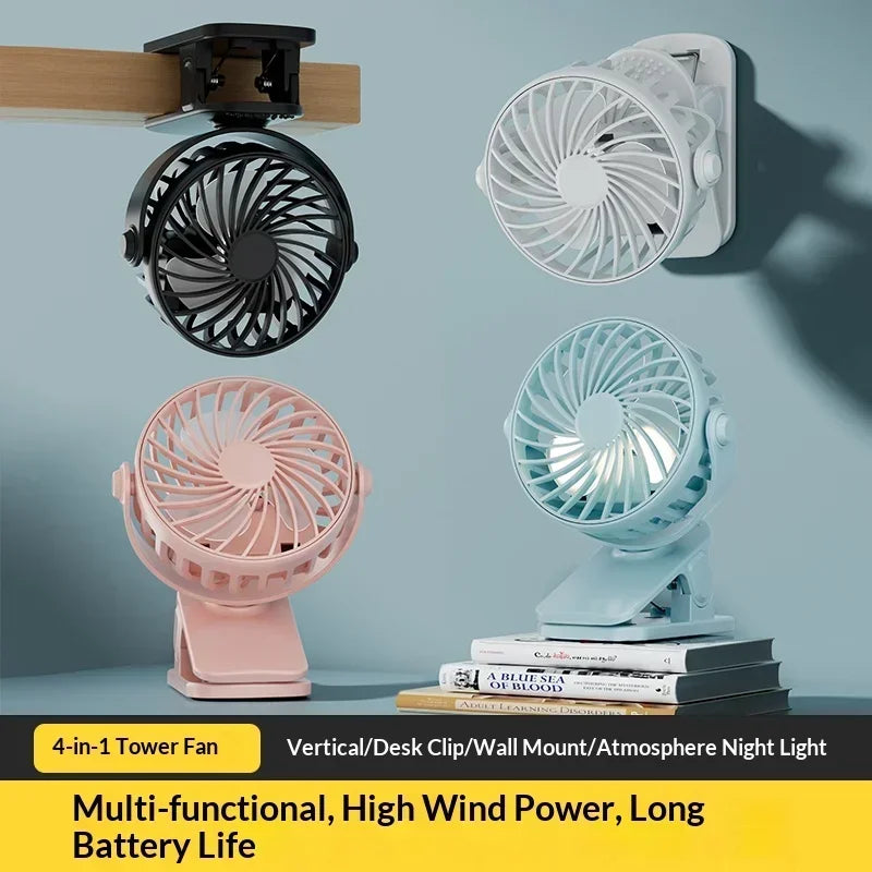 720° Rotatable USB Clip Fan – Portable Mini Fan & Night Light Portable Clip Fan SPOT