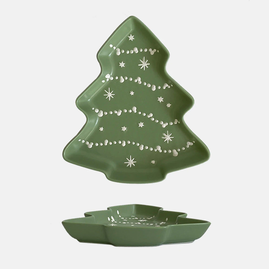 Ceramic Christmas Tree Dessert Tray – Festive Holiday Plate Ceramic Serving Tray SPOT 1 Piece Light Green