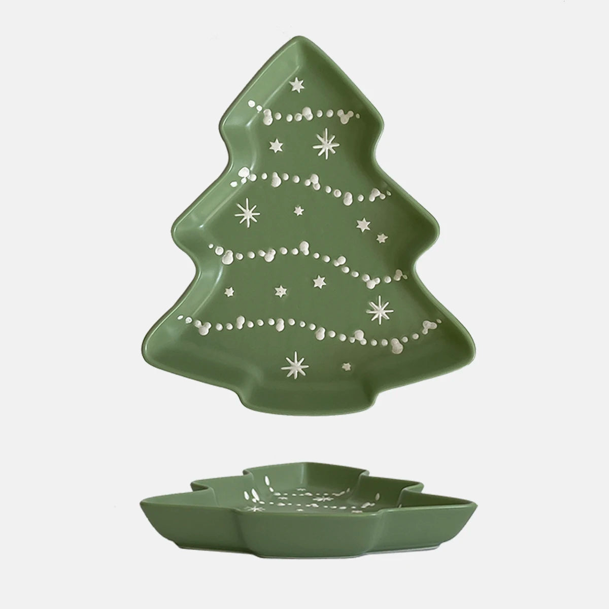 Ceramic Christmas Tree Dessert Tray – Festive Holiday Plate Ceramic Serving Tray SPOT 1 Piece Light Green