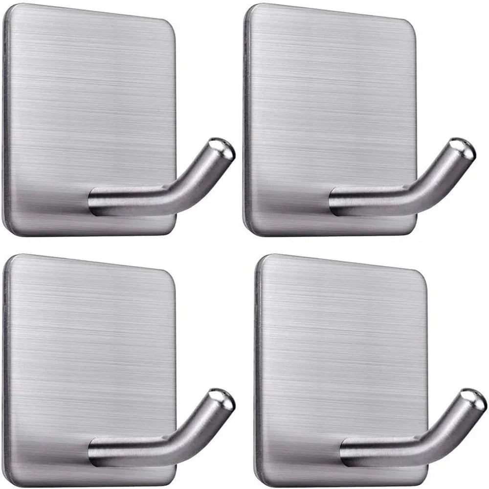 4-Pack Stainless Steel Self-Adhesive Wall Hooks – No Drill Adhesive Wall Hooks SPOT