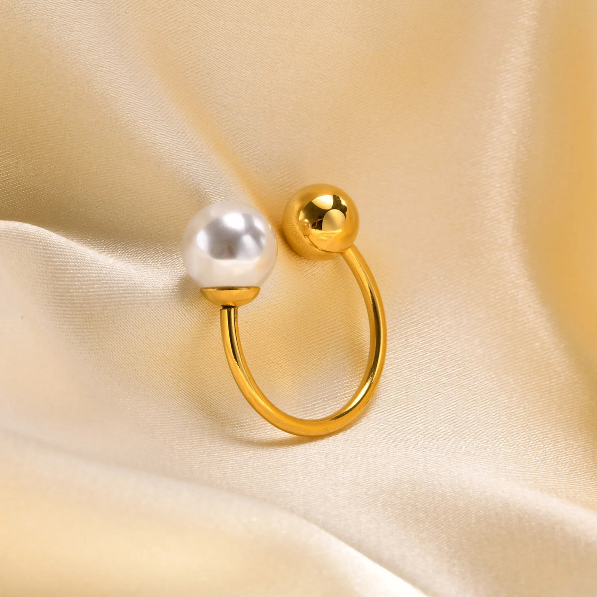 Pearl Beaded Stainless Steel Cuff Ring – Women's Gold Statement Ring Pearl Cuff Ring SPOT