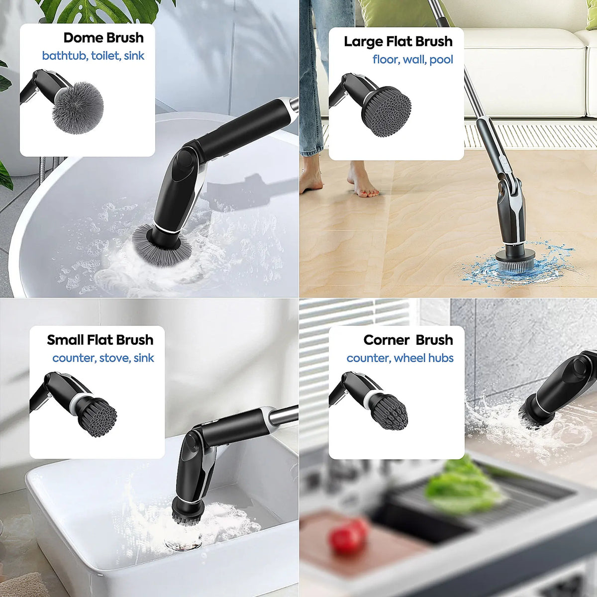 Electric Spin Scrubber Long Handle & 8 Brush Heads | DUTRIEUX Electric Spin Scrubber SPOT