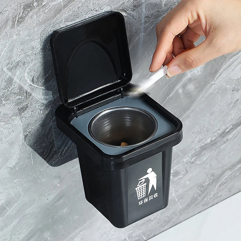 Wall-Mount Stainless Steel Ashtray with Lid – Anti-Ash Design Wall Mount Ashtray SPOT Black