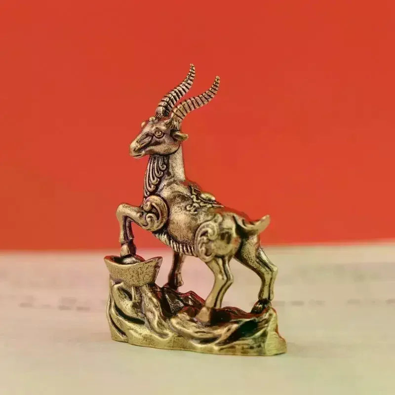 Vintage Lucky Antelope Statue – Brass-Finish Resin Desktop Decor Decorative Figurine SPOT Default Title