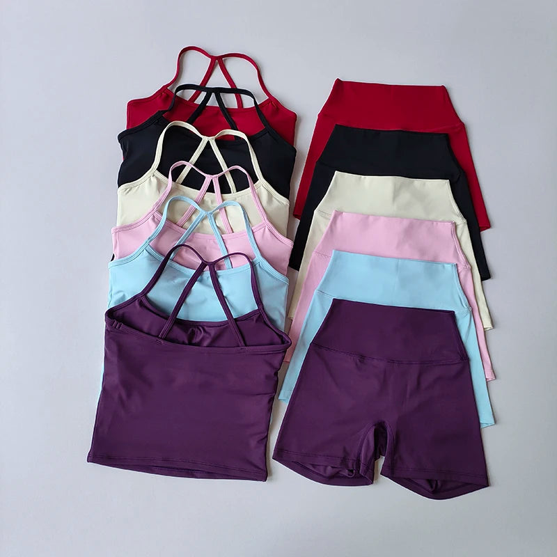Women's Brushed Yoga Set – Padded Bra & High Waist Shorts Yoga Activewear Set SPOT