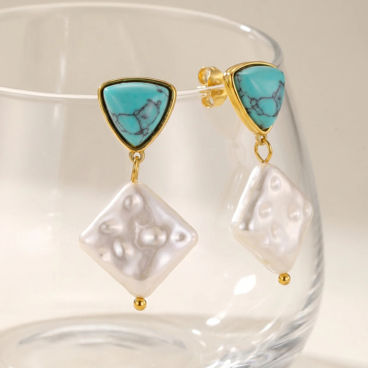 Turquoise Pearl Drop Earrings – 18K Gold Plated Dangle Drop Earrings SPOT Default Title