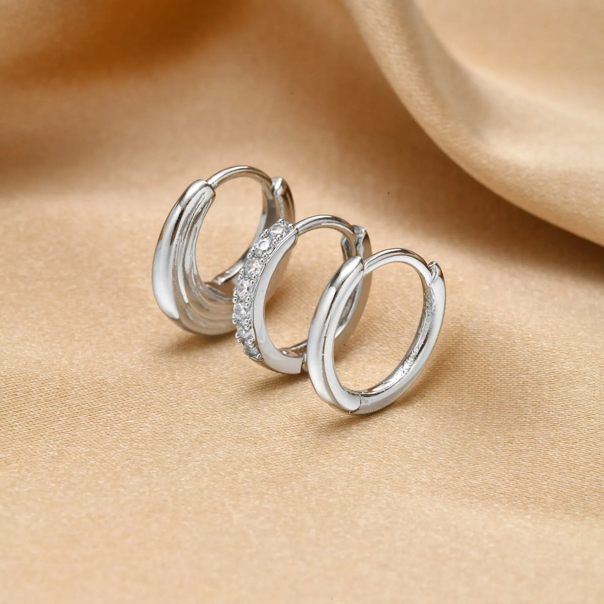 3-Piece Gold Hoop Earring Set – CZ Huggies, Stackable Hoops Hoop Earring Set SPOT
