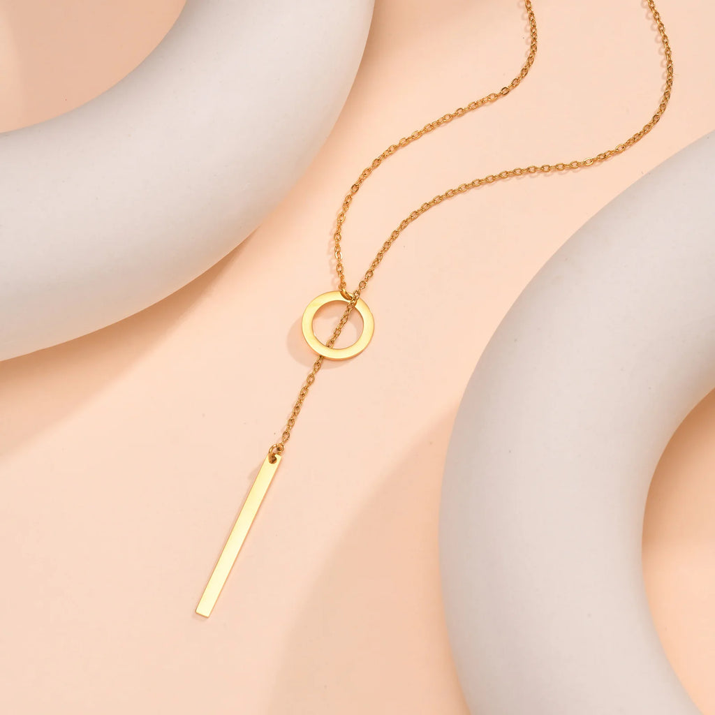 Meaeguet Lariat Drop Necklace – Stainless Steel Gold Women Lariat Drop Necklace SPOT