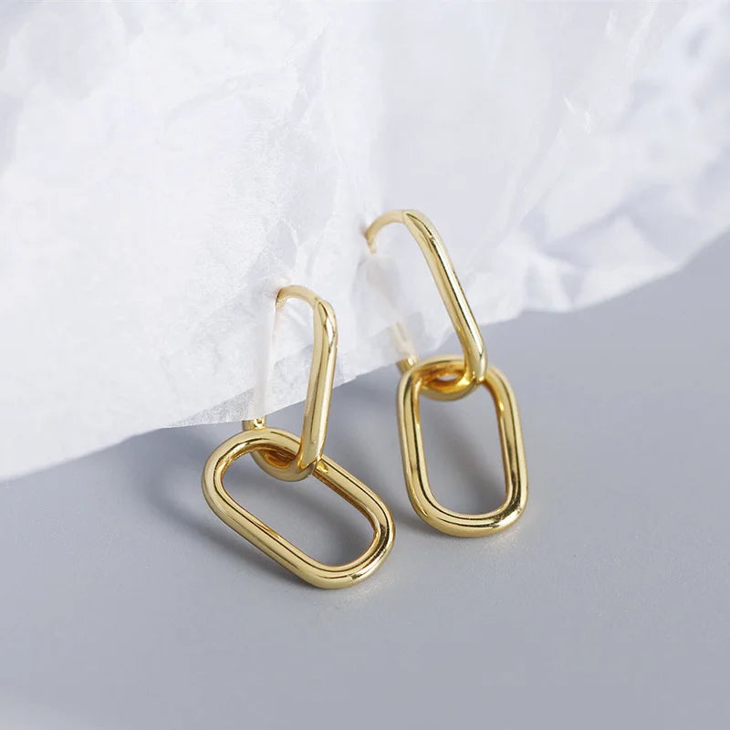 Geometric Oval Hoop & Drop Earrings – Gold, Nickel-Free Hoop Drop Earrings SPOT