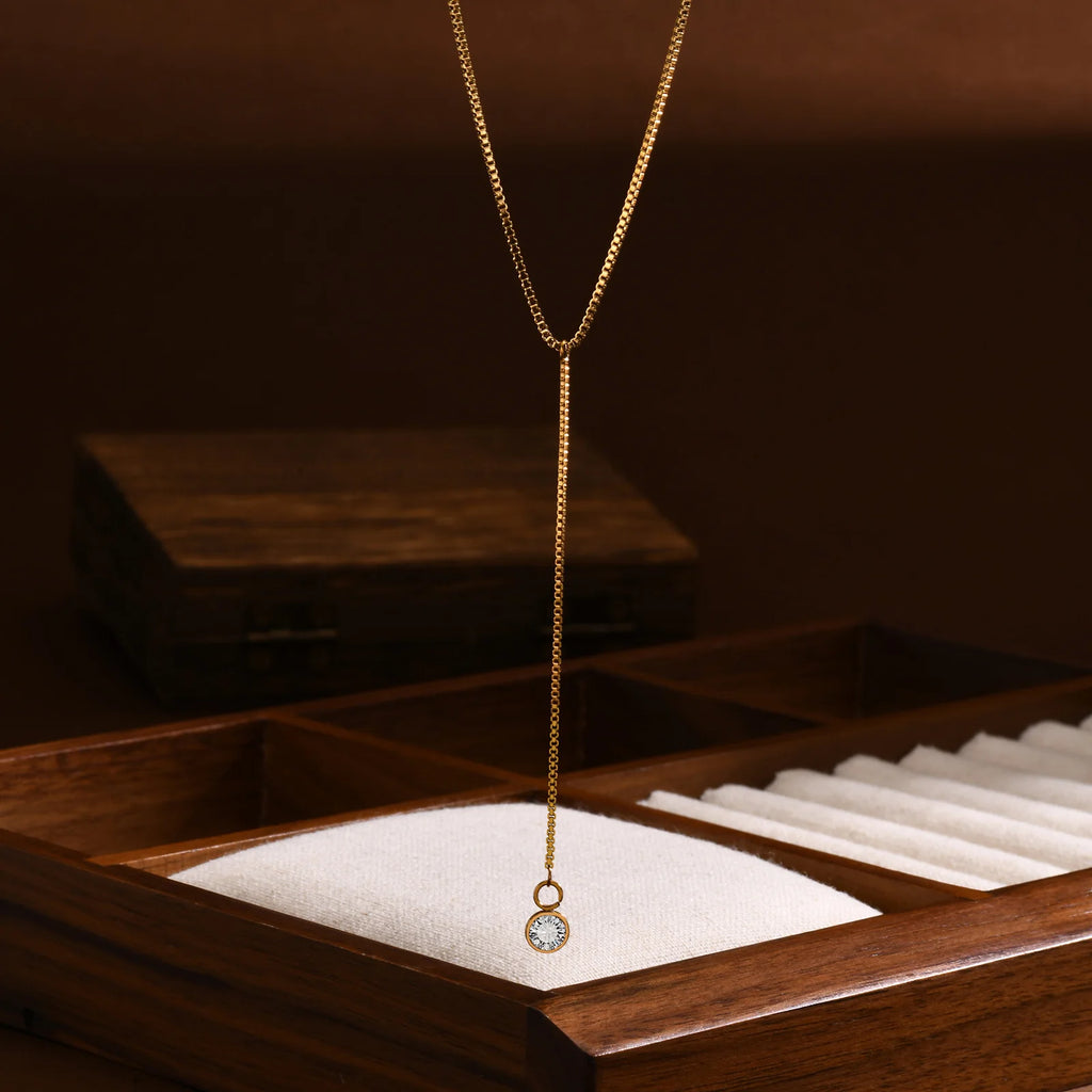 Gold Lariat Y-Shape Necklace – CZ Drop Chain for Women Lariat Necklace SPOT