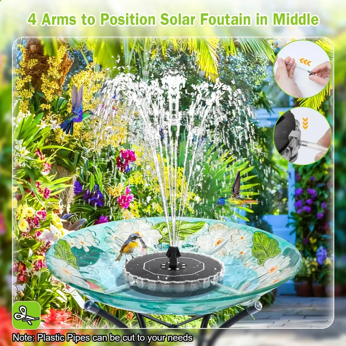 Solar Bird Bath Fountain Pump with LED Light – Courtyard Solar Fountain Pump SPOT