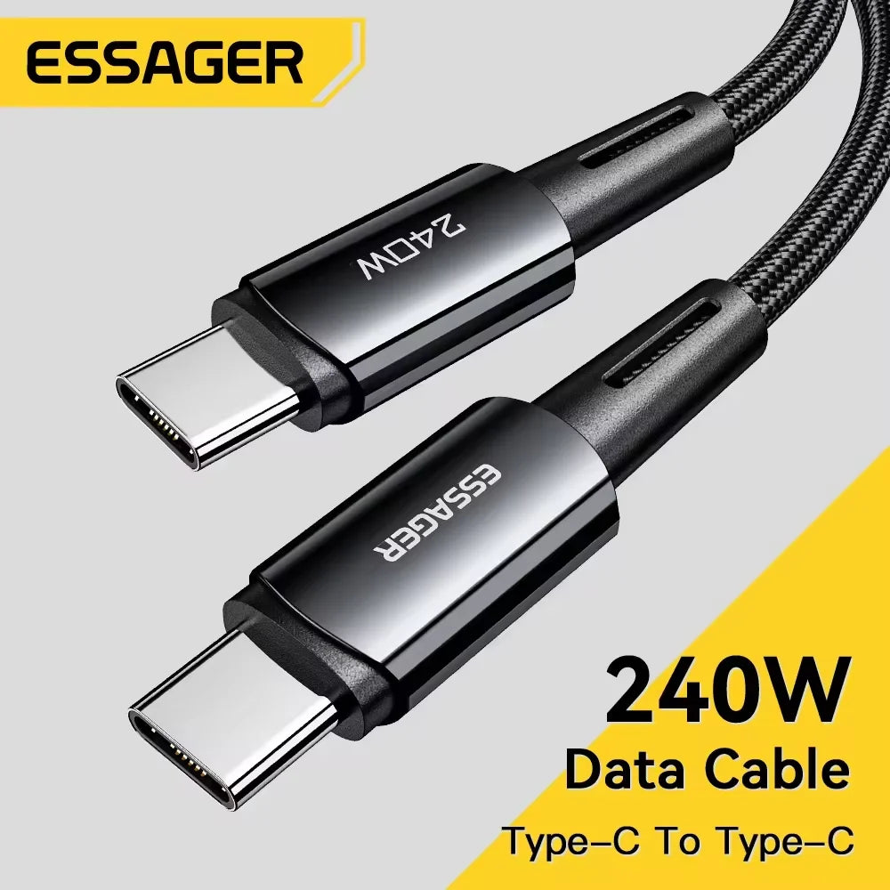 Essager 240W USB-C Fast Charge Cable 6A Braided | 1m & 2m USB-C Charging Cable SPOT