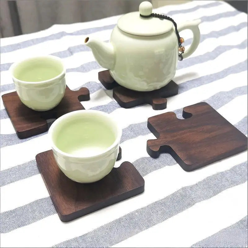 4-Pack Wooden Block Coasters – Heat-Safe Tea & Coffee Set Wooden Coaster Set SPOT