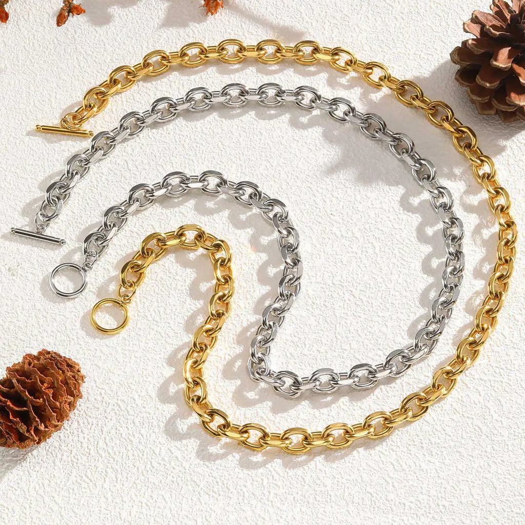 Chunky Toggle Clasp Necklace – Gold Stainless Steel Women Chain Necklace SPOT