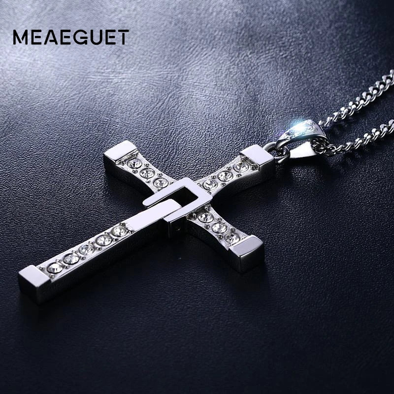 Meaeguet Men's Stainless Steel CZ Cross Pendant Necklace Cross Pendant Necklace SPOT