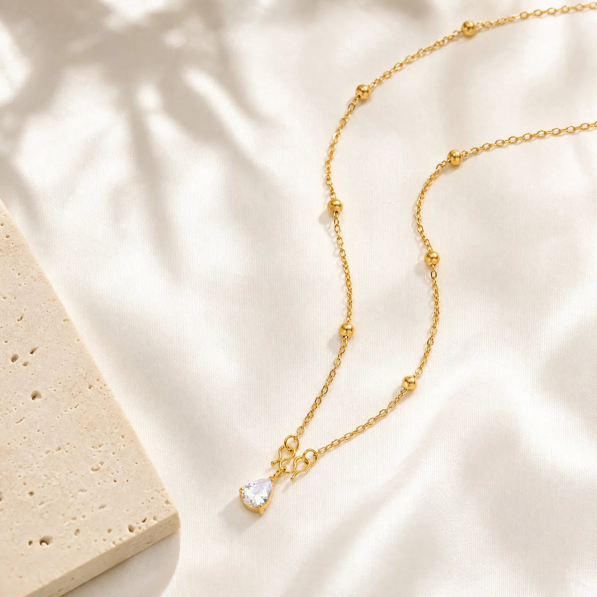Water Drop CZ Pendant Necklace – 18K Gold Stainless Steel Pendant Necklace SPOT